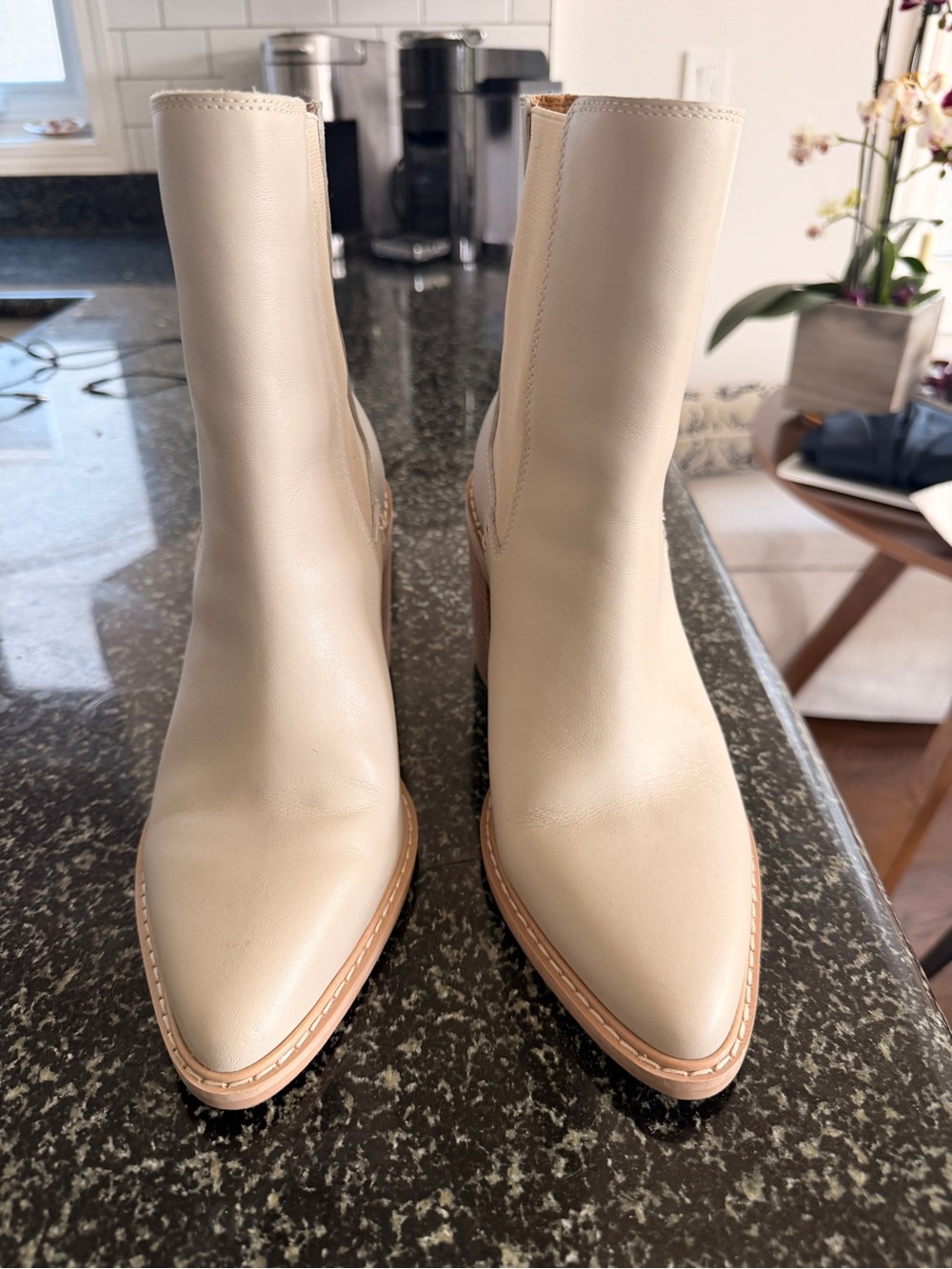 Crown Vintage Cream Pointed Toe Ankle Booties